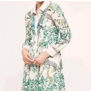 Anthropologie MAEVE Ria Jungle Shirt Dress, Size 6 Leopard Cheetah